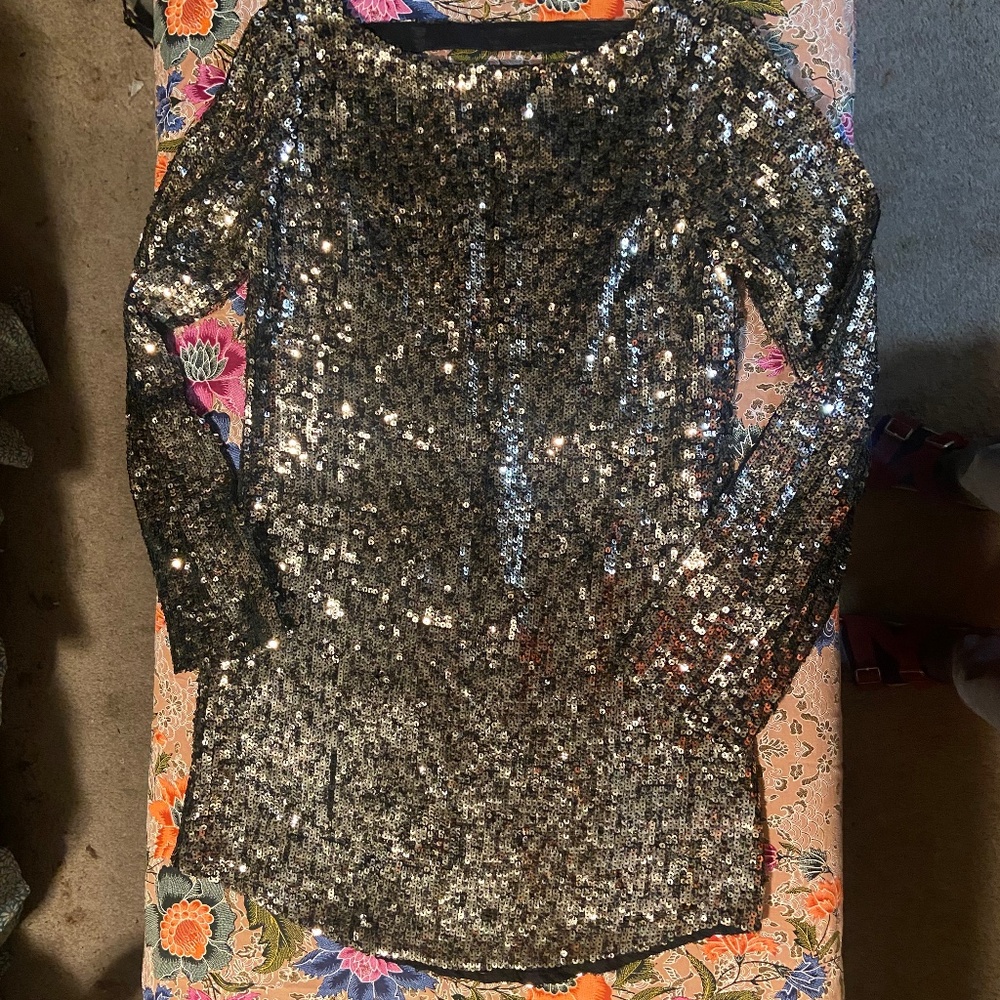 Backless free people sequin long sleeve mini dress XS